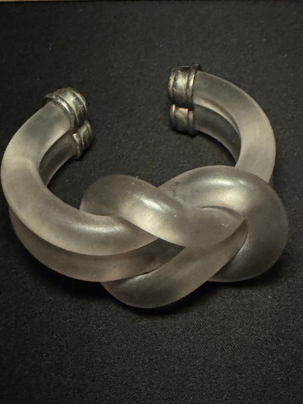 Vintage Frosted Lucite Pretzel Knot Cuff Bracelet Dorothy Thorpe?
